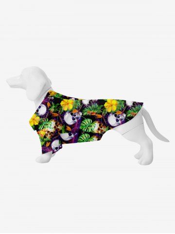 Pet's Tropical Leaf Flowers Skulls Print Hawaii Shirt - BLACK - 2XL