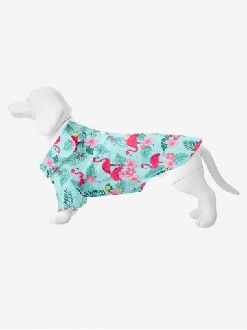 Pet's Turn-down Collar Flamingo Coconut Leaves Floral Print Hawaii Button Shirt - GREEN - M