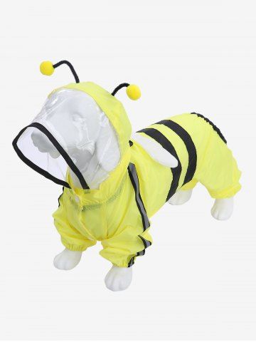 Pet's Reflective Trim Striped Patchwork Bee Pattern Button Wing Waterproof Raincoat - YELLOW - XS