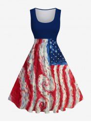 Plus Size Spiral Painting Patriotic American Flag Print 1950s Vintage Swing A Line Dress -  