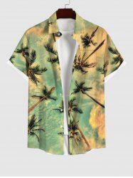 Men's Coconut Tree Ombre Sky Print Buttons Pocket Hawaii Shirt -  