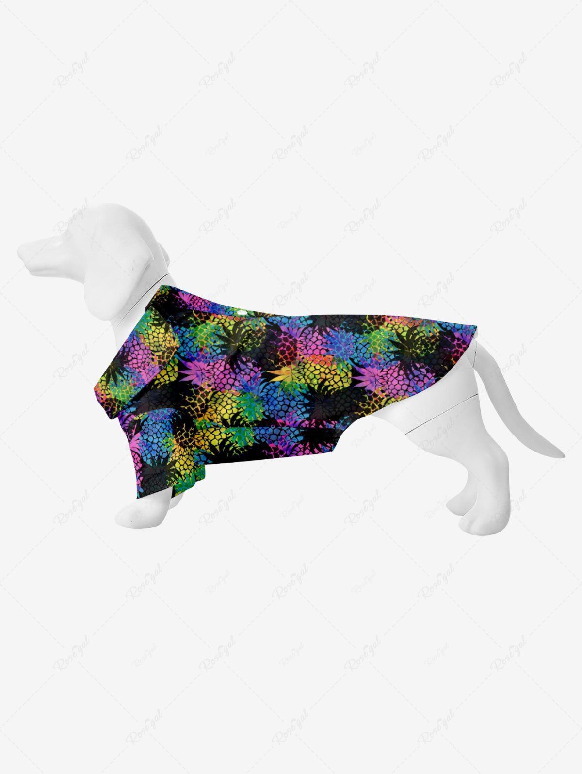 New Pet's Turn-down Collar Colorful Pineapple Colorblock Print Hawaii Button Shirt  