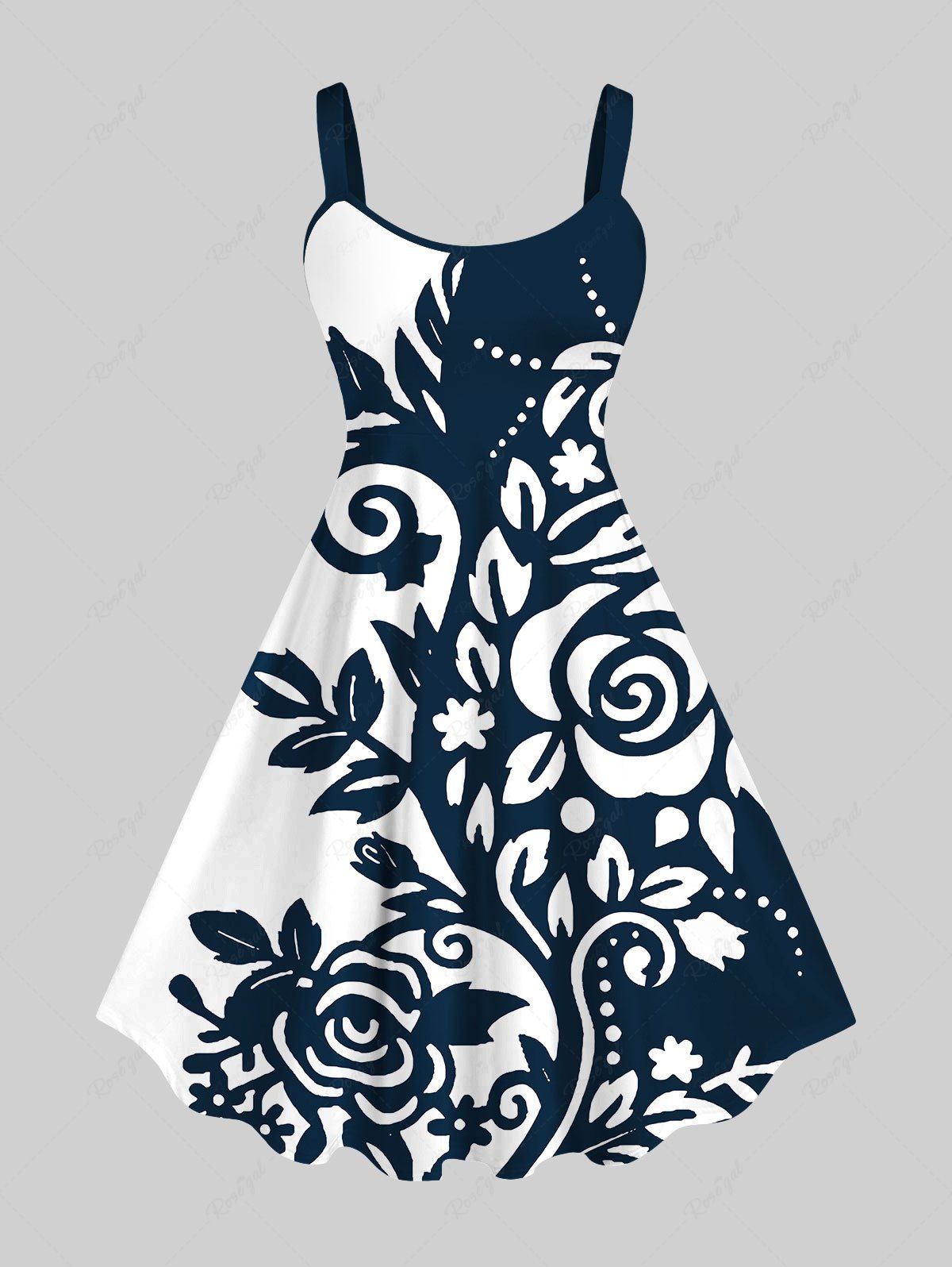 Shops Plus Size Two Tone Curve Flowers Leaf Print Hawaii Tank Dress  