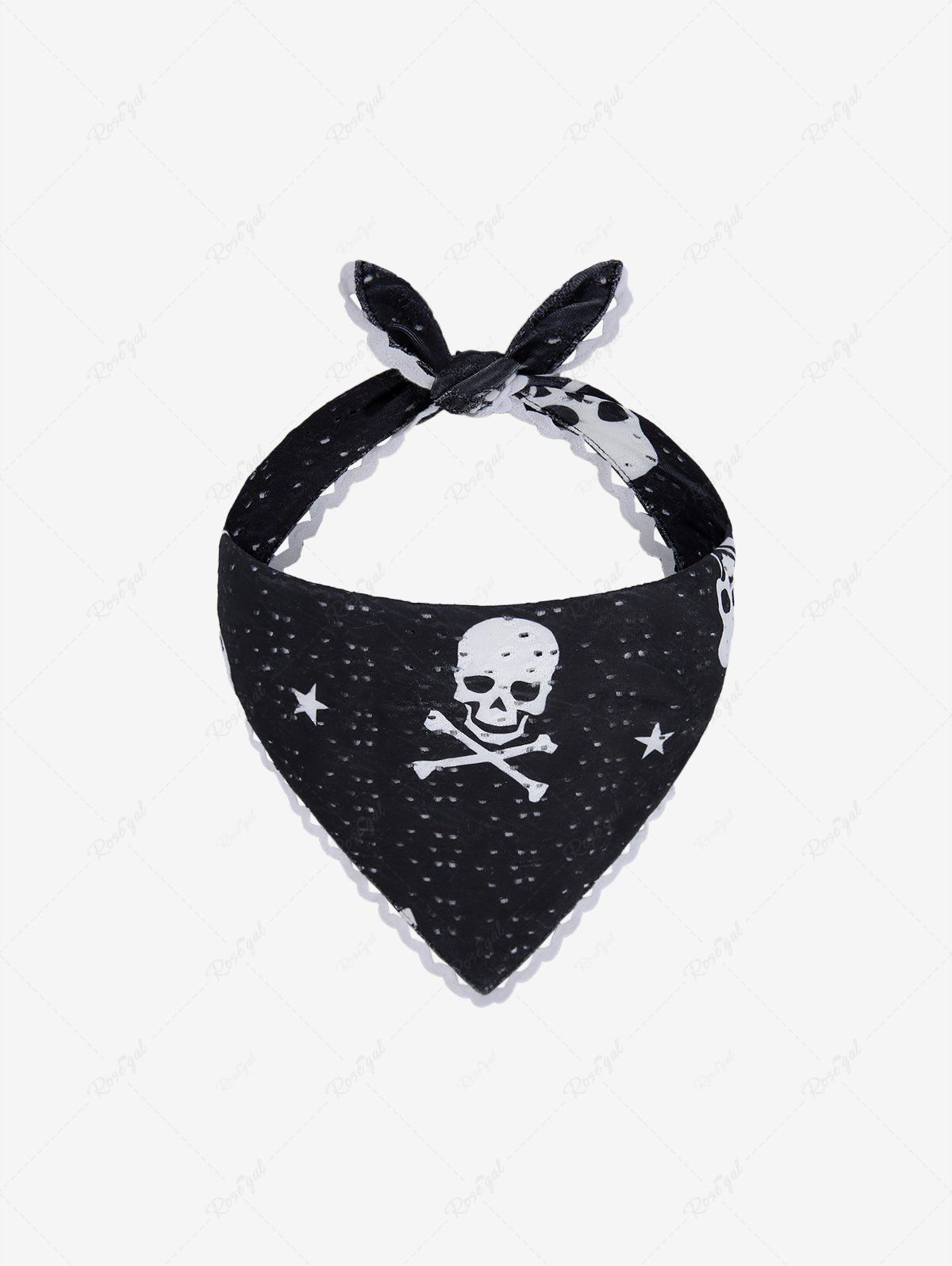 Unique Pet's Skull Stars Printed Hollow Out Pointelle Lettuce Trim Bandana Bibs  