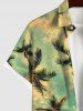 Men's Coconut Tree Ombre Sky Print Buttons Pocket Hawaii Shirt -  