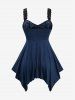 Plus Size Distressed Floral Faint Rivet Lace Strap Pocket Handkerchief Asymmetric Tank Top -  