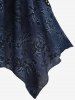 Plus Size Distressed Floral Faint Rivet Lace Strap Pocket Handkerchief Asymmetric Tank Top -  