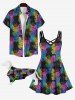 Pet's Turn-down Collar Colorful Pineapple Colorblock Print Hawaii Button Shirt -  