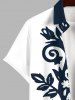 Plus Size Two Tone Curve Flowers Leaf Print Buttons Pocket Hawaii Shirt For Men -  