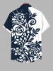 Plus Size Two Tone Curve Flowers Leaf Print Buttons Pocket Hawaii Shirt For Men -  