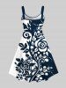 Plus Size Two Tone Curve Flowers Leaf Print Hawaii Tank Dress -  