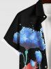 Plus Size Watercolor Ombre Floral Striped Painting Patriotic American Flag Print Button Pocket Shirt For Men -  