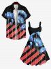 Plus Size Watercolor Ombre Floral Striped Painting Patriotic American Flag Print Backless A Line Tank Dress -  