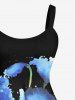 Robe Ligne A Rayée Fleurie Ombre à Dos Ouvert Grande Taille - Noir 2X
