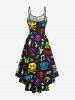 Plus Size Colorful Skull Glasses Guitar Microphone Letters Stars Print High Low Asymmetric Backless Cami Dress -  