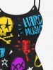 Plus Size Colorful Skull Glasses Guitar Microphone Letters Stars Print High Low Asymmetric Backless Cami Dress -  