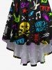 Plus Size Colorful Skull Glasses Guitar Microphone Letters Stars Print High Low Asymmetric Backless Cami Dress -  