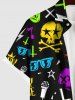 Plus Size Colorful Skull Glasses Guitar Microphone Letters Stars Print Button Pocket Shirt For Men -  
