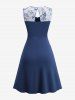 Plus Size Flowers Print Bowknot Buckle Ruched Asymmetrical 2 In 1 Dress -  