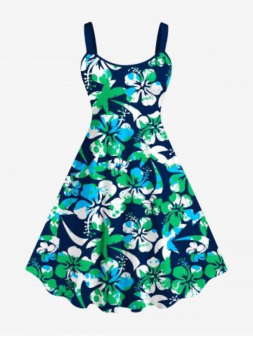 Plus Size Coconut Tree Hibiscus Flowers Paint Splatter Print Hawaii Tank Dress - MULTI-A - 6X