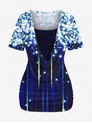 Plus Size Star Glitter Light Beam 3D Print Cowl Neck T-shirt -  
