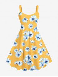 Plus Size Flowers Print Backless A Line Hawaii Dress -  