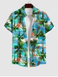 Plus Size Coconut Tree Starfish Sea Boat Print Buttons Pocket Hawaii Shirt For Men -  