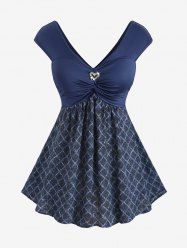 Plus Size Glitter Heart Buckle Twist Plaid Printed Ruched 2 in 1 Tank Top -  