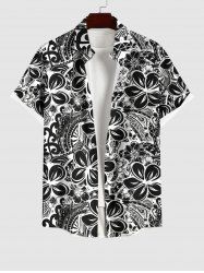 Plus Size Flowers Leaf Paisley Print Buttons Pocket Hawaii Shirt For Men -  