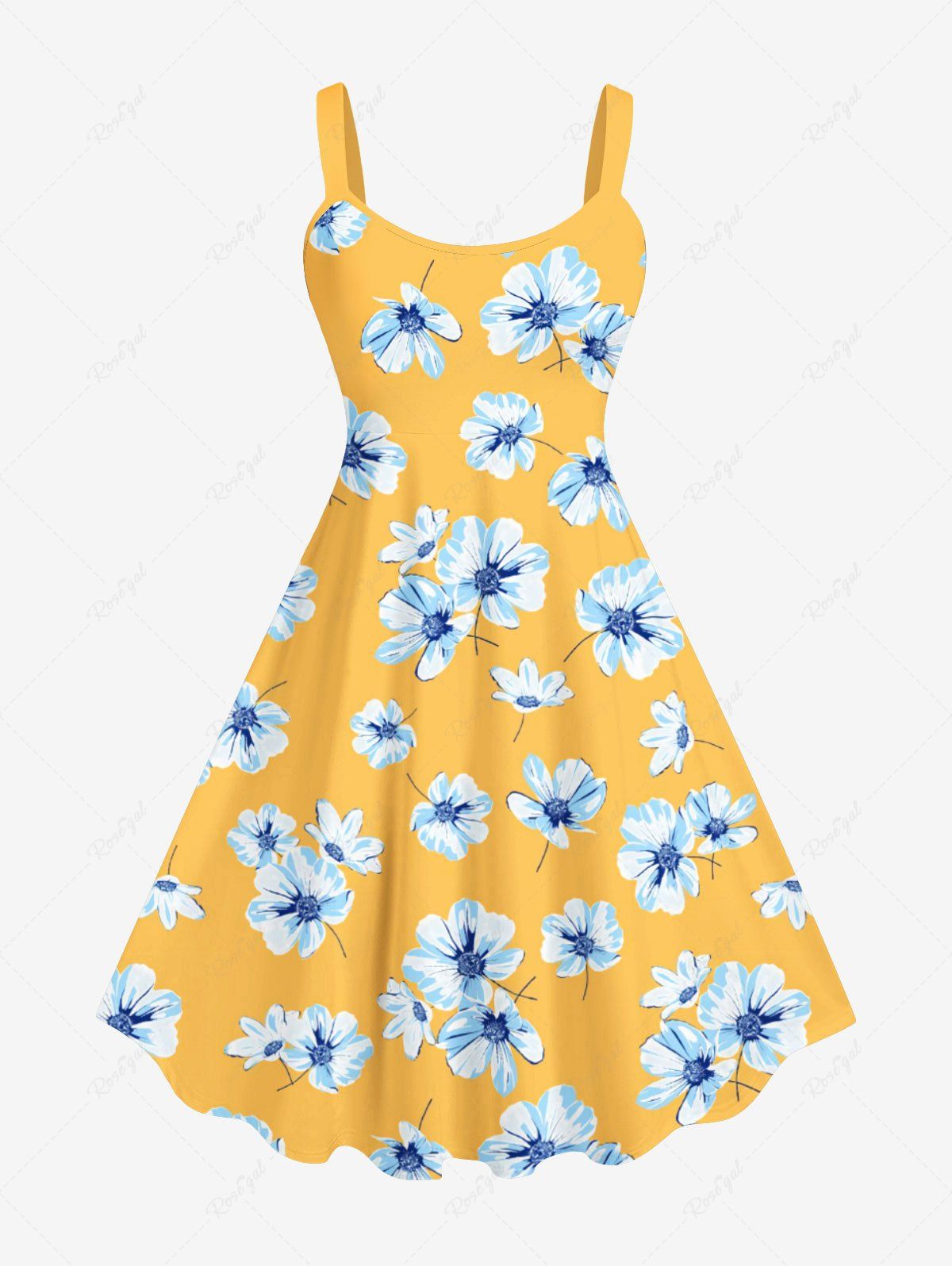 Outfits Plus Size Flowers Print Backless A Line Hawaii Dress  