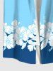 Plus Size Hibiscus Flowers Colorblock Print Buttons Pocket Hawaii Shirt For Men -  