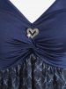 Plus Size Glitter Heart Buckle Twist Plaid Printed Ruched 2 in 1 Tank Top -  