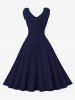 Pleated Panel Zipper Back Surplice Leaf Pattern Shoulder Tank Vintage Dress -  