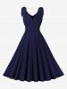 Pleated Panel Zipper Back Surplice Leaf Pattern Shoulder Tank Vintage Dress -  