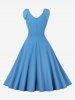 Pleated Panel Zipper Back Surplice Leaf Pattern Shoulder Tank Vintage Dress -  