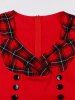 Plaid Patchwork Surplice Buttons Zipper Back Tank Vintage Dress -  