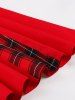 Plaid Patchwork Surplice Buttons Zipper Back Tank Vintage Dress -  