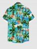 Plus Size Coconut Tree Starfish Sea Boat Print Buttons Pocket Hawaii Shirt For Men -  