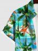 Plus Size Coconut Tree Starfish Sea Boat Print Buttons Pocket Hawaii Shirt For Men -  