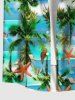 Plus Size Coconut Tree Starfish Sea Boat Print Buttons Pocket Hawaii Shirt For Men -  