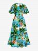 Plus Size Coconut Tree Starfish Sea Boat Print Pocket Hawaii Split Dress -  