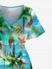 Plus Size Coconut Tree Starfish Sea Boat Print Pocket Hawaii Split Dress -  