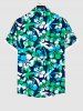 Plus Size Coconut Tree Hibiscus Flowers Paint Splatter Print Buttons Pocket Hawaii Shirt For Men -  