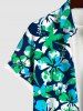 Plus Size Coconut Tree Hibiscus Flowers Paint Splatter Print Buttons Pocket Hawaii Shirt For Men -  