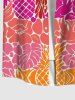 Plus Size Pineapple Floral Coconut Leaves Bird Colorblock Print Hawaii Button Pocket Shirt For Men -  