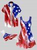 Pet's Painting Patriotic American Flag Print Button Shirt -  