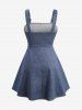 Plus Size Glitter Sparkling Buckle Grommet Mock Button Pleated Backless Denim Belted A Line Tank Dress - Bleu 1X | US 14-16