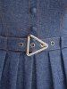 Plus Size Glitter Sparkling Buckle Grommet Mock Button Pleated Backless Denim Belted A Line Tank Dress - Bleu 1X | US 14-16