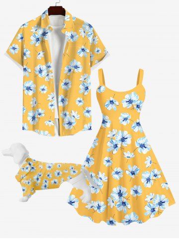 Flowers Print Hawaii Dog and Owner Matching Outfits - YELLOW