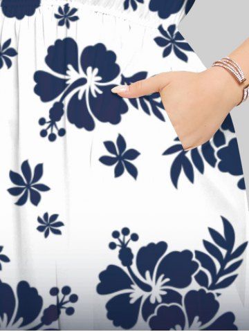 Plus Size Hibiscus Flowers Leaf Ombre Colorblock Print Hawaii Split Dress